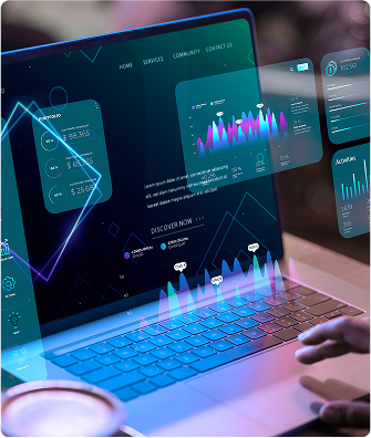 A futuristic dashboard on a laptop screen
