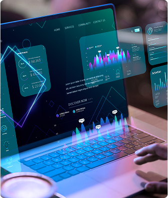 A futuristic dashboard on a laptop screen